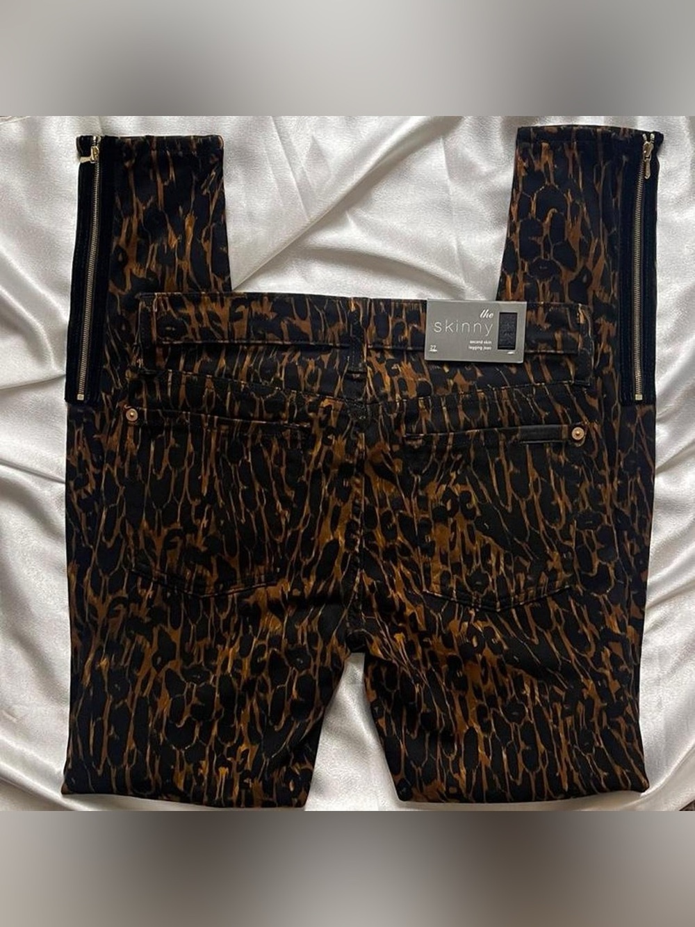 Classic Y2K Designer Abstract Brushed Animal Print Skinny Jean/Pants + Gold - Picture 4 of 6